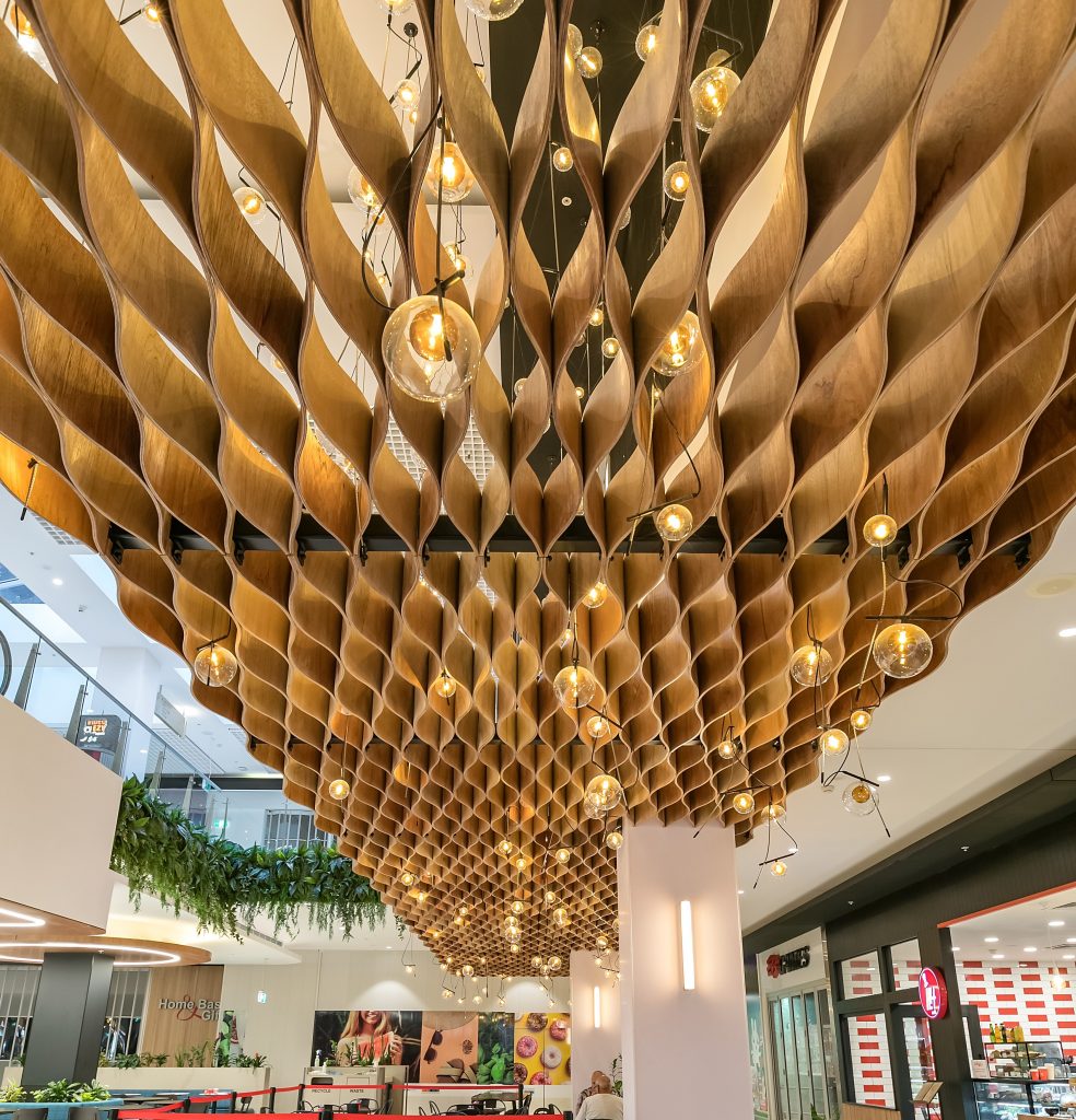 bendy plywood beam in shopping mall