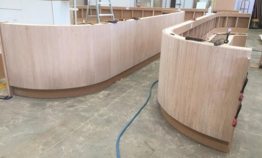 plywood reception desk curve design